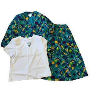 Vtg Brenda Goode Skirt Suit 3 Piece Jacket Top Set Blouse Dress Shirt USA XL